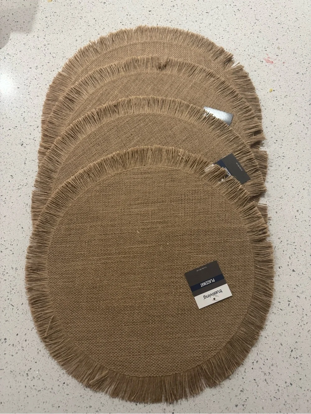 Fringed Round Burlap Placemats - Natural Tan (Set of 4)